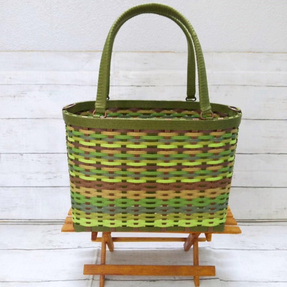 グリーンミックスカラーのかごバッグ（ML） かごバッグ kagibari-emi