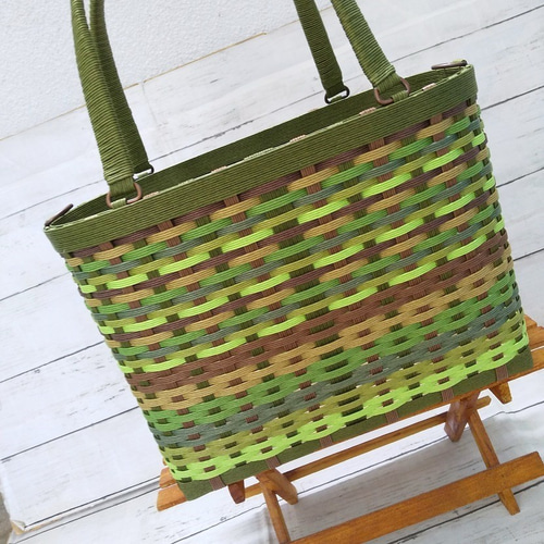 グリーンミックスカラーのかごバッグ（ML） かごバッグ kagibari-emi