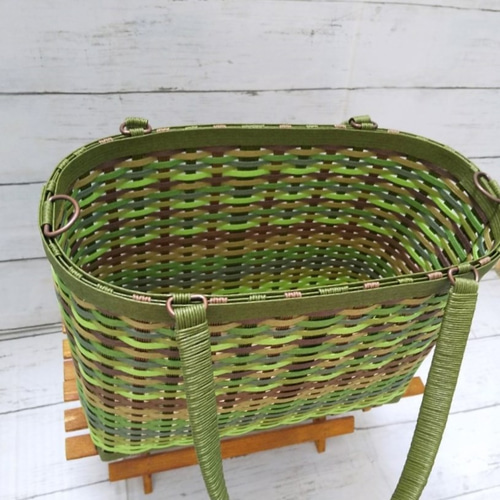 グリーンミックスカラーのかごバッグ（ML） かごバッグ kagibari-emi