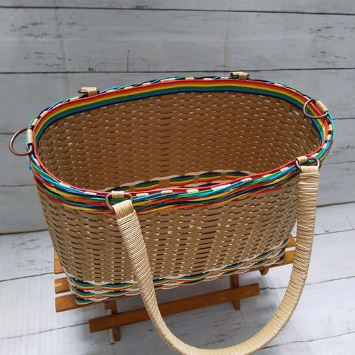 虹色＆クラフトカラーのクラフトかごバッグ（ML） かごバッグ