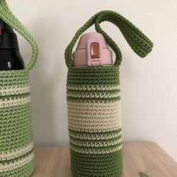 水筒ケース　《Ｎ～Ｓ》保護ケース　青系・緑系ショルダー　手編み 3枚目の画像