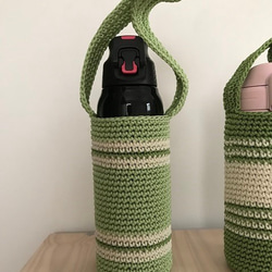 水筒ケース　《Ｎ～Ｓ》保護ケース　青系・緑系ショルダー　手編み 4枚目の画像
