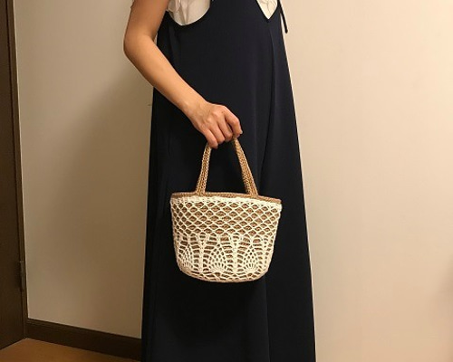 手編みバッグ レーストートS パイナップル ベージュ かご