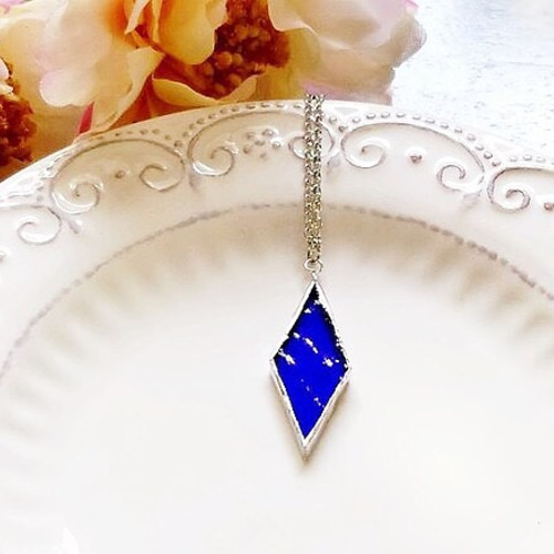 ステンドグラス 菱形ネックレス～コバルトブルー～ ネックレス