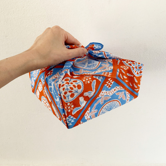 四季柄コットンハンカチ（オレンジ）春夏秋冬季節【ninokumo