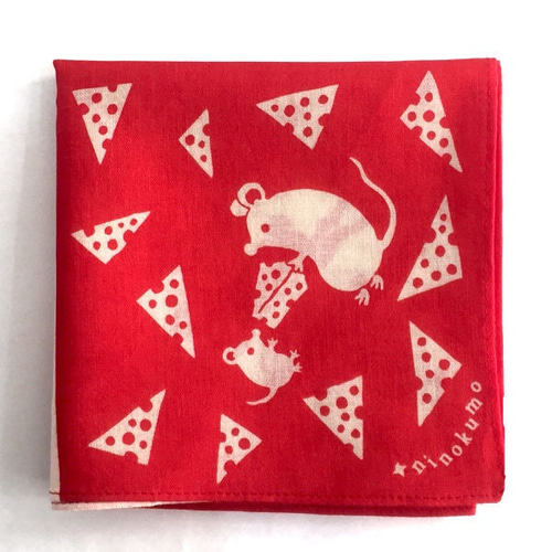 2021年丑年：干支ハンカチ（レッド）うし年・子丑寅卯辰巳午未申酉戌亥