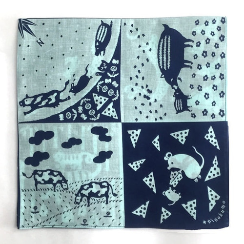 干支ハンカチ（ネイビー）子丑寅卯辰巳午未申酉戌亥【ninokumo