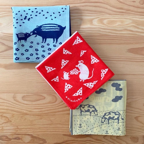 干支ハンカチ（ネイビー）子丑寅卯辰巳午未申酉戌亥【ninokumo