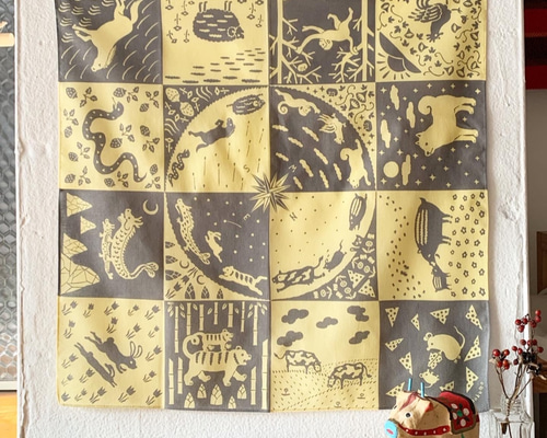 干支ハンカチ（イエロー）子丑寅卯辰巳午未申酉戌亥【ninokumo