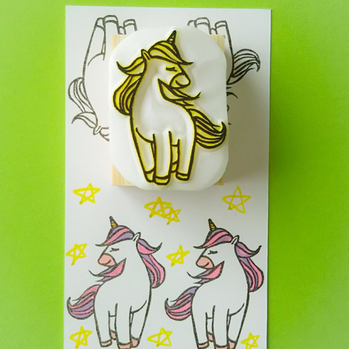 ユニコーン スタンプ 消しゴムはんこ × ユニコーンのミニ消しゴムはんこ（持ち手つき） はんこ・スタンプ かめ