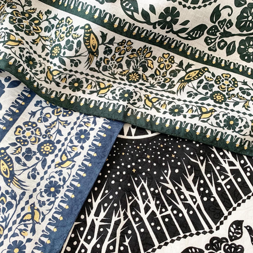 静かな森 大判ハンカチーフ（Silent BLACK）プチスカーフ バンダナ