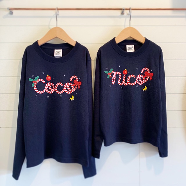 ネームオーダーTシャツ - Candy Cane／ネイビー