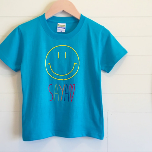 hide STAFF グラフィックTシャツ ターコイズ ネームオーダーTシャツ - Smile☺︎／ターコイズブルー 子供服