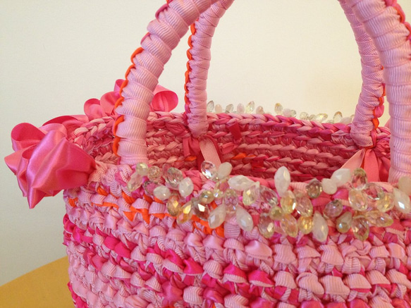 pale pink & orange double bijioux ribbon bag 3枚目の画像