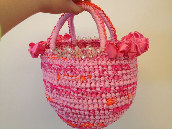 pale pink & orange double bijioux ribbon bag 5枚目の画像