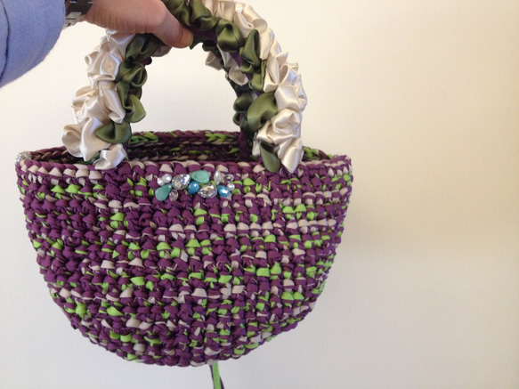 dark purple & yellow green bijoux ribbon bag 3枚目の画像