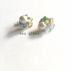 sea glass~コットンパールのseaピアス 1枚目の画像