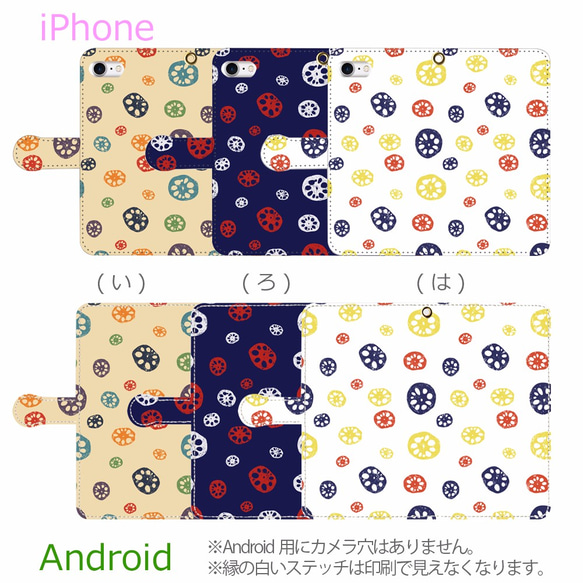 ぺったんレンコン　手ぬぐい風　手帳型スマホケース　iPhone/Android 3枚目の画像