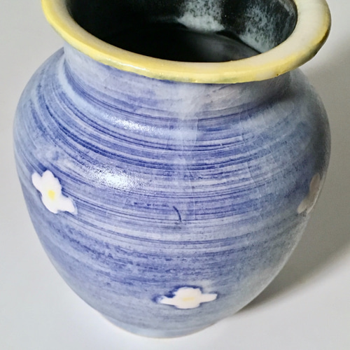 送料無料】花柄壺〈群青色〉 一輪挿し・花瓶・花器 陶工房gritty