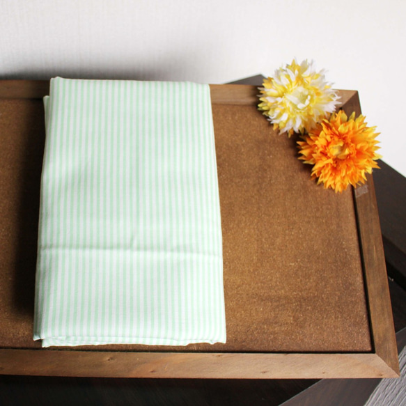 ガーゼ生地　ストライプ　112㎝巾×100㎝　～グリーン～ 1枚目の画像