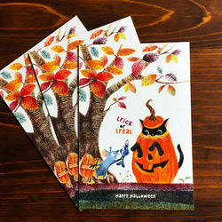 S.ポストカード3枚セット“黒猫と野ねずみのハロウィーン” 1枚目の画像