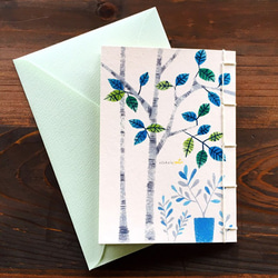 C-5メッセージカード［猫の庭］草木染めこぎん糸和綴じ 5枚目の画像