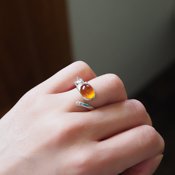 Hessonite Irodori貓戒指 第2張的照片