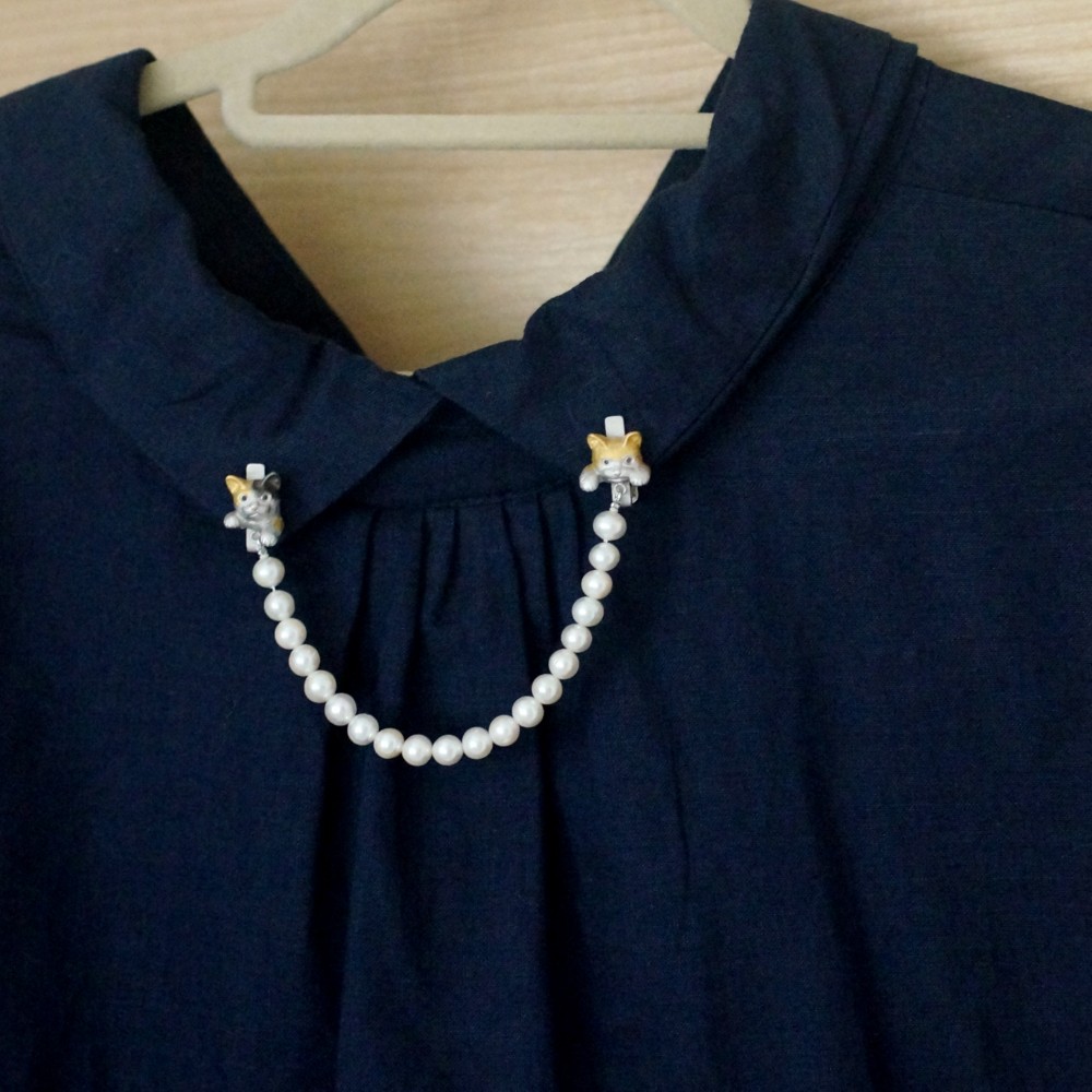 パール猫襟ネックレス風クリップ