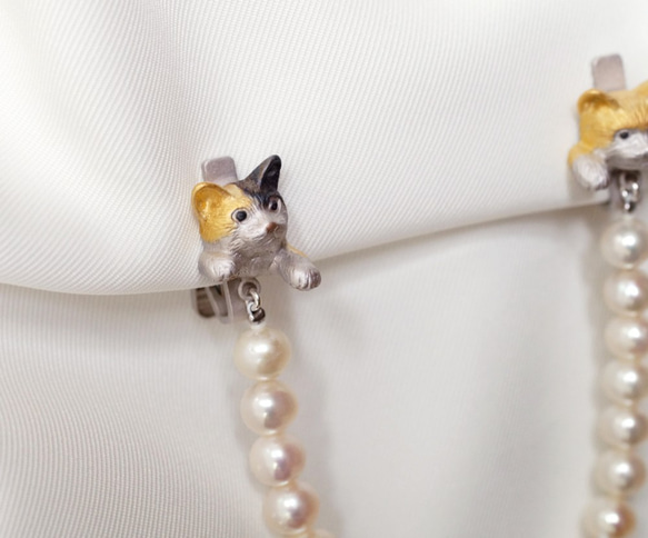 パール猫襟ネックレス風クリップ 3枚目の画像