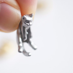貓咪造型耳環（霧面銀色）　單耳出售 第4張的照片