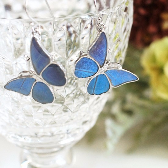 ブルーモルフォ蝶のピアス（ペア）／SILVER