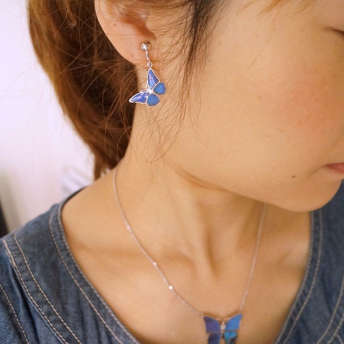 モルフォ蝶の小さなイヤリング（ペア）／SILVER