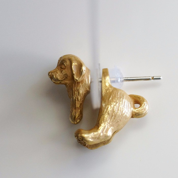 犬ピアス 垂れ耳（アンティークゴールド） 5枚目の画像