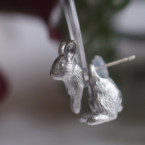 兔子耳環 荷蘭矮人單耳/霧面銀 第4張的照片