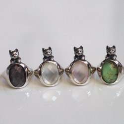 水晶和綠松石彩色貓戒指 第5張的照片