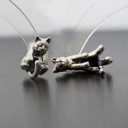 圓形貓耳環 Latu 銀色一隻耳朵 第5張的照片
