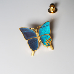 モルフォ蝶のはねの大きなアンティークピンブローチ 4枚目の画像