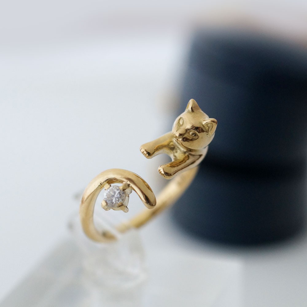 ダイヤモンドの金の猫リング（0.1ct）K18 指輪・リング naturama ...