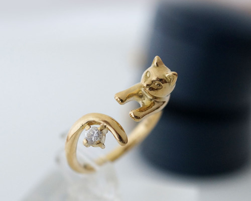 リング・指輪 13号 猫 ねこ キャット 18金 K18イエローゴールド
