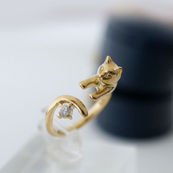 美品 K18 ダイヤ計0.6ct 猫 キャット モチーフ デザイン リング　a重量約24ｇ