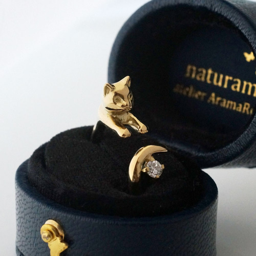 ダイヤモンドの金の猫リング(0.1ct)K18 指輪・リング naturama ダイヤモンドの金の猫リング(0.1ct)K18 指輪・リング naturama