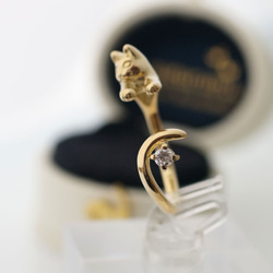 鑽石金長毛貓戒指（0.1克拉）K18 第3張的照片