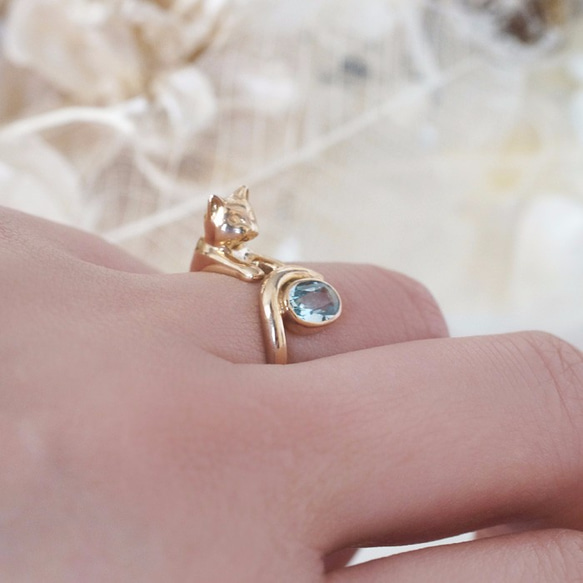 金寶石貓咪主人的戒指(海藍寶石0.380ct) 第5張的照片