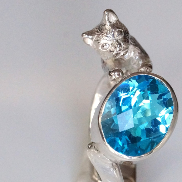 Oikake 貓戒指 藍色托帕石 第1張的照片
