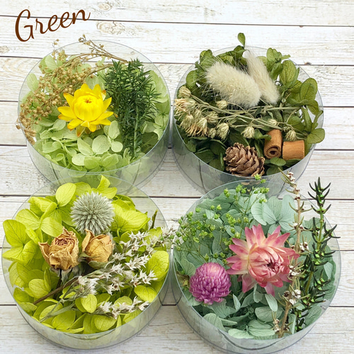 花材 紫陽花グリーン4色 花材セット ドライフラワー&プリザーブド