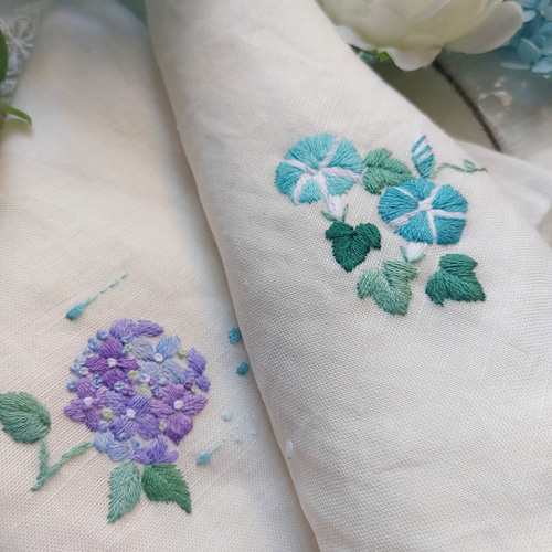 手刺繍ハンカチ｢紫陽花」 ハンカチ・手ぬぐい 糸里~itori~ 通販