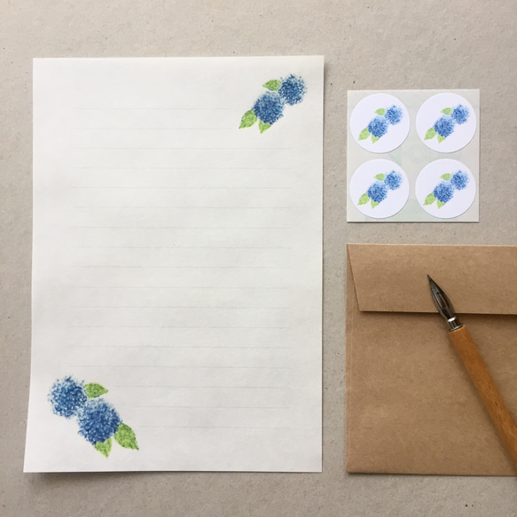 青い紫陽花のレターセット 2枚目の画像