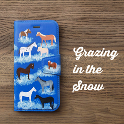 NEW！ 新作「放牧（blue）」iPhone 7 8手帳型ケース　競馬　馬　大人かわいい　競走馬　 1枚目の画像