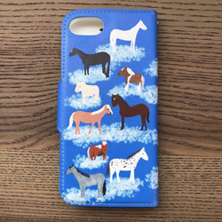 NEW！ 新作「放牧（blue）」iPhone 7 8手帳型ケース　競馬　馬　大人かわいい　競走馬　 3枚目の画像