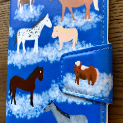 NEW！ 新作「放牧（blue）」iPhone 7 8手帳型ケース　競馬　馬　大人かわいい　競走馬　 6枚目の画像